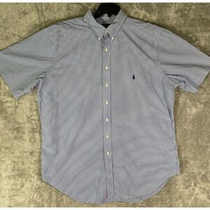 Polo Ralph Lauren Custom Fit Blue Check Short Sleeve Button Shirt Mens 2XL
